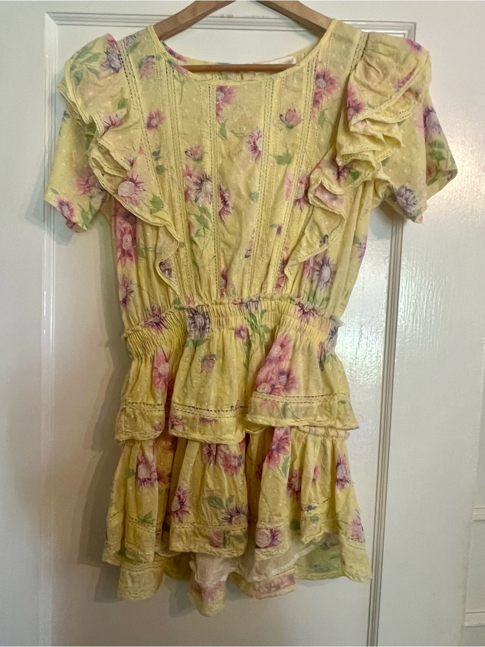 Love Shack Fancy Yellow Floral Ruffle Dress